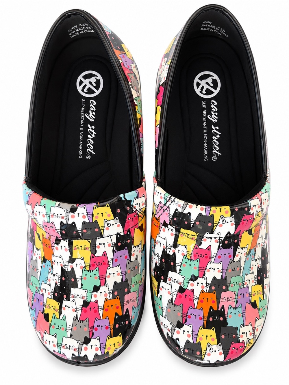Easy Street Colorful Cat Print Slip Resistant Comfort Clogs Never Worn SZ 6.5 😻